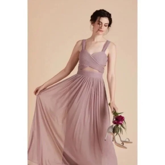 Birdy Grey Elsye Bridesmaid Dress in Mauve Mesh Cutouts Maxi Gown Size Small NWT - Picture 5 of 16